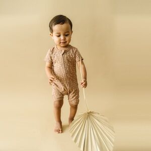 Makemake organics organic cotton zipper short romper set - 6-12M